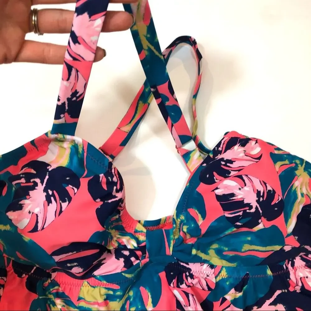 Raisins floral Criss-Cross Tankini Swim Top 18w